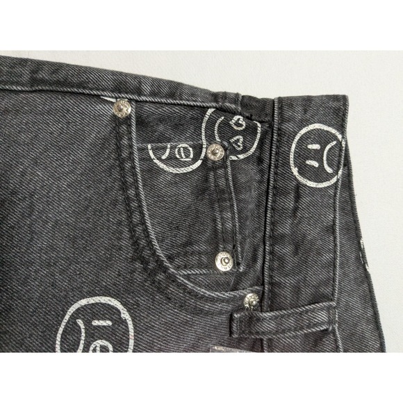 EDIKTED MOODY EMOJI AOP Women Size XL Wide-Leg Black Washed Denim Jeans NEW - Picture 11 of 15